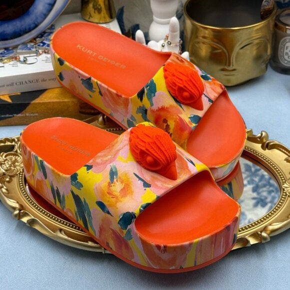 🆕 KURT GEIGER LONDON 🧿 NWOB Eagle Chunky Rubber Slide, Orange Floral, Sz US 7 - Picture 7 of 14